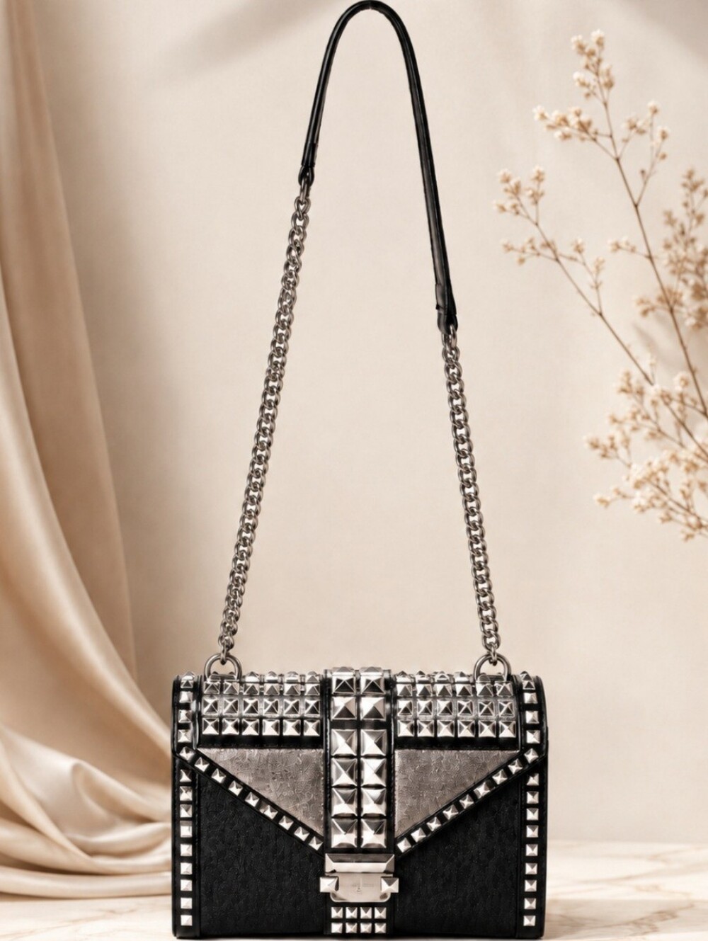 Michael Kors Black Chain-Handle Studded Crossbody Bag